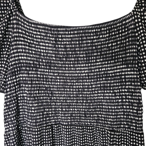 Topshop Gingham Black & White Prairie Dress Size US 14 Ruffle Short Sleeve NWT - Picture 4 of 11
